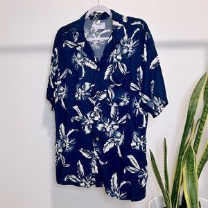 Old Navy Dark Blue Tropical Print Shirt